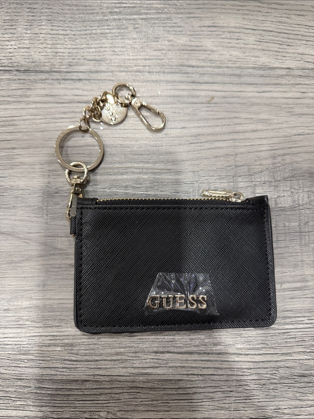 Guess Black Card Case Keychain with Gold Hardware